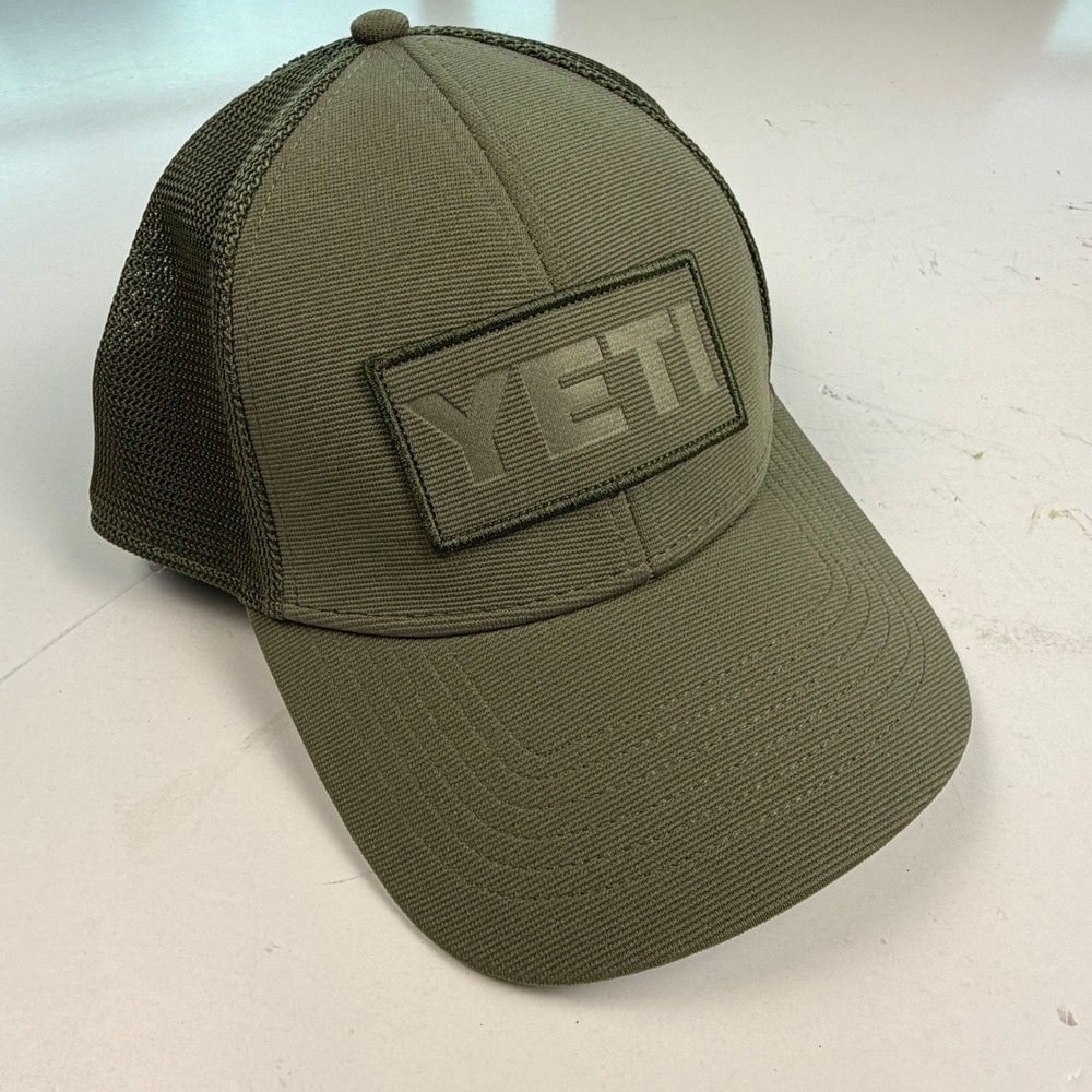 YETI Trucker Hat Olive Green Mesh Snapback Patch Logo Cap NetPlus Brim